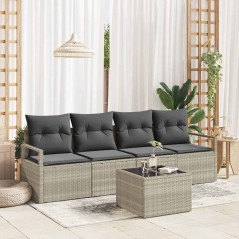 Set Divano da Giardino vidaXL da 5 Pezzi con Cuscini Grigio Chiaro Polyrattan