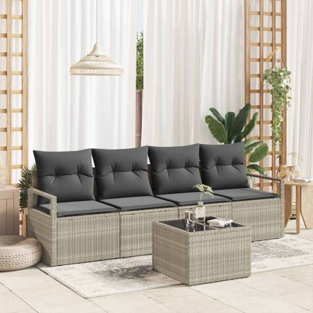 Set Divano da Giardino vidaXL da 5 Pezzi con Cuscini Grigio Chiaro Polyrattan