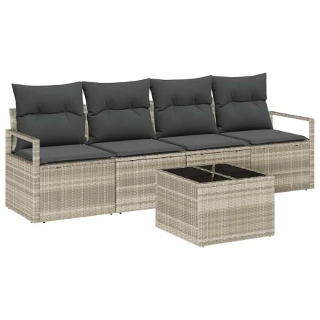 Set Divano da Giardino vidaXL da 5 Pezzi con Cuscini Grigio Chiaro Polyrattan