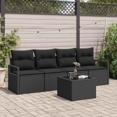 Set di Divani da Giardino vidaXL da 5 Pezzi con Cuscini Nero Polyrattan