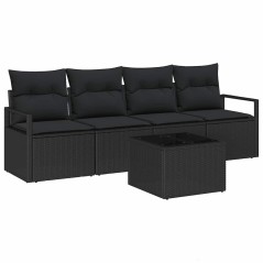 Set di Divani da Giardino vidaXL da 5 Pezzi con Cuscini Nero Polyrattan