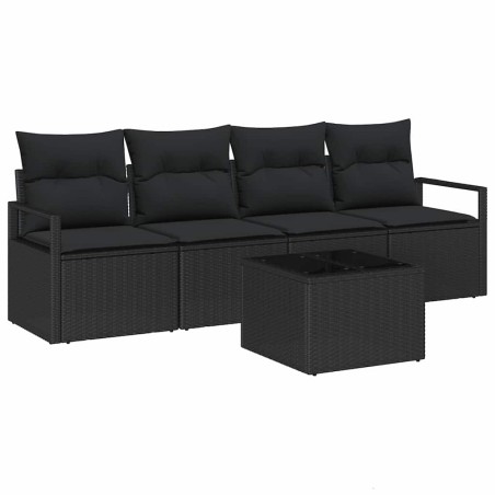 Set di Divani da Giardino vidaXL da 5 Pezzi con Cuscini Nero Polyrattan
