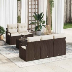 Set di Divani da Giardino vidaXL 6 Pezzi con Cuscini Marrone Polyrattan