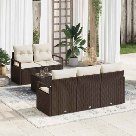 Set di Divani da Giardino vidaXL 6 Pezzi con Cuscini Marrone Polyrattan