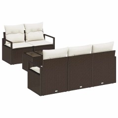 Set di Divani da Giardino vidaXL 6 Pezzi con Cuscini Marrone Polyrattan