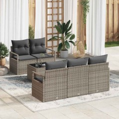 Set Divano da Giardino vidaXL 6 Pezzi con Cuscini Grigio Polyrattan