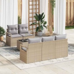 Set divano da giardino vidaXL 6 pezzi con cuscini Beige Polirattan