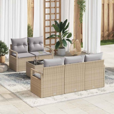 Set divano da giardino vidaXL 6 pezzi con cuscini Beige Polirattan