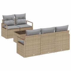 Set divano da giardino vidaXL 6 pezzi con cuscini Beige Polirattan
