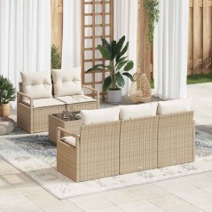 Set Divani Giardino 6 Pezzi con Cuscini Beige in Rattan Polietilene