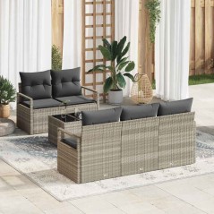 Set di Divani da Giardino vidaXL 6 Pezzi con Cuscini Grigio Chiaro Polyrattan
