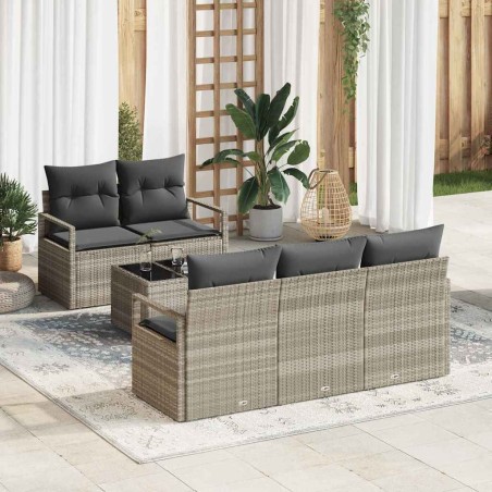 Set di Divani da Giardino vidaXL 6 Pezzi con Cuscini Grigio Chiaro Polyrattan