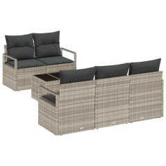 Set di Divani da Giardino vidaXL 6 Pezzi con Cuscini Grigio Chiaro Polyrattan