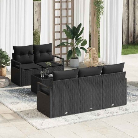 vidaXL Set Divano da Giardino a 6 Pezzi con Cuscini Nero Polyrattan