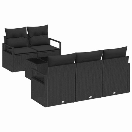 vidaXL Set Divano da Giardino a 6 Pezzi con Cuscini Nero Polyrattan