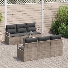Set Divano da Giardino vidaXL 7 Pezzi Con Cuscini Grigio Polyrattan