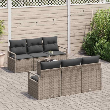 Set Divano da Giardino vidaXL 7 Pezzi Con Cuscini Grigio Polyrattan