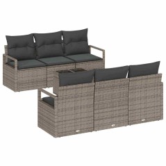 Set Divano da Giardino vidaXL 7 Pezzi Con Cuscini Grigio Polyrattan