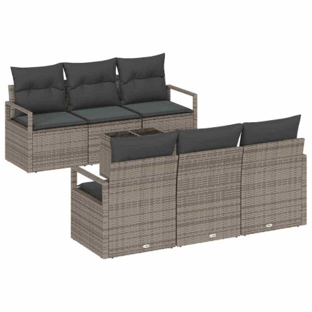 Set Divano da Giardino vidaXL 7 Pezzi Con Cuscini Grigio Polyrattan