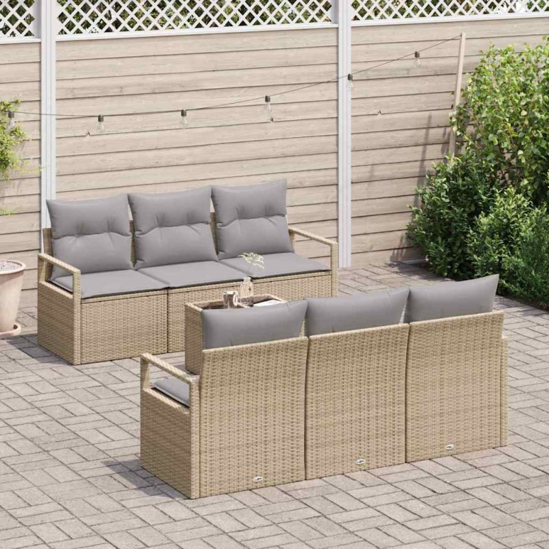 Set Divano da Giardino vidaXL 7 Pezzi con Cuscini Beige Polyrattan