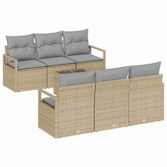 Set Divano da Giardino vidaXL 7 Pezzi con Cuscini Beige Polyrattan