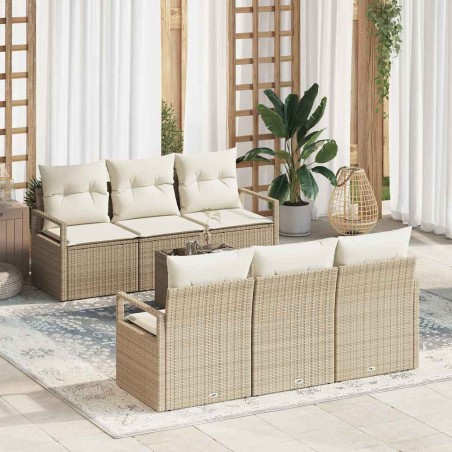 Set Divano da Giardino 7 pezzi con Cuscini Beige Polirattan vidaXL