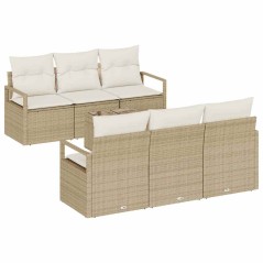 Set Divano da Giardino 7 pezzi con Cuscini Beige Polirattan vidaXL