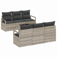 Set da giardino vidaXL 7 pezzi con cuscini grigio chiaro in polyrattan