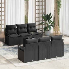 vidaXL Set di divani da giardino da 7 pezzi con cuscini in polyrattan nero