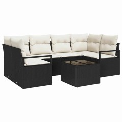 Set Divano da Giardino vidaXL 7 Pezzi con Cuscini Nero Polyrattan