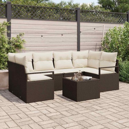 Set Divano Giardino vidaXL 7 Pezzi con Cuscini Marrone Polyrattan