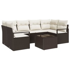 Set Divano Giardino vidaXL 7 Pezzi con Cuscini Marrone Polyrattan