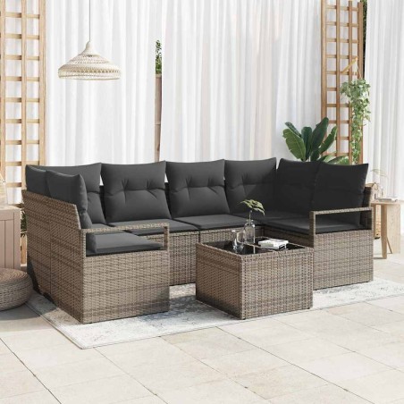 Set di divani da giardino vidaXL con cuscini in polyrattan grigio 7 Pezzi
