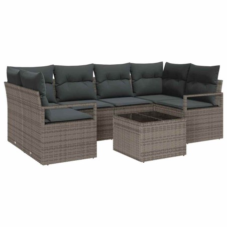 Set di divani da giardino vidaXL con cuscini in polyrattan grigio 7 Pezzi