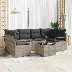 Set di divani da giardino vidaXL con cuscini grigio chiaro in polyrattan