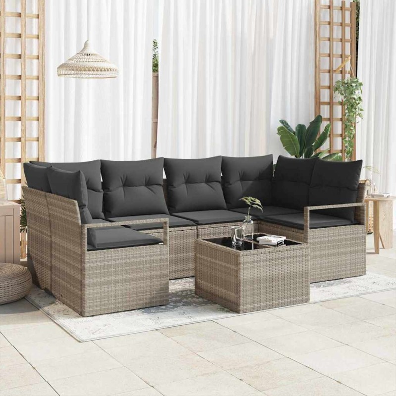 Set di divani da giardino vidaXL con cuscini grigio chiaro in polyrattan Set di divani da giardino vidaXL con cuscini grigio chiaro in polyrattan