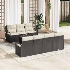 Set da giardino a 8 pezzi con cuscini in polyrattan nero di vidaXL
