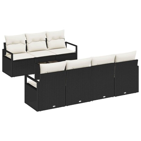 Set da giardino a 8 pezzi con cuscini in polyrattan nero di vidaXL