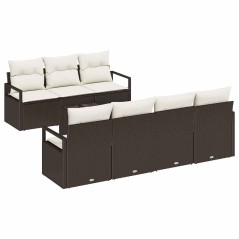 Set di Divano da Giardino a 8 Pezzi con Cuscini Marrone in Polyrattan