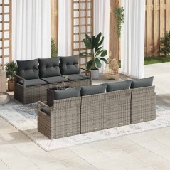 vidaXL Set Divano da Giardino 8 Pezzi con Cuscini Grigi - Polirattan