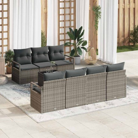 vidaXL Set Divano da Giardino 8 Pezzi con Cuscini Grigi - Polirattan
