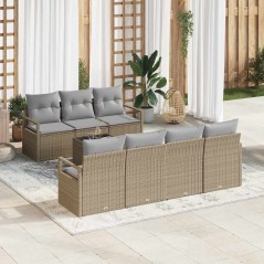 vidaXL Set Divano da Giardino a 8 Pezzi con Cuscini Beige Polirattan