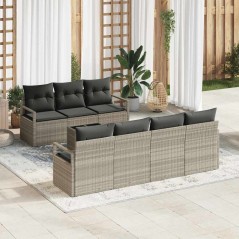 Set di Divani da Giardino Con Cuscini a 8 Pezzi Grigio Chiaro Polyrattan