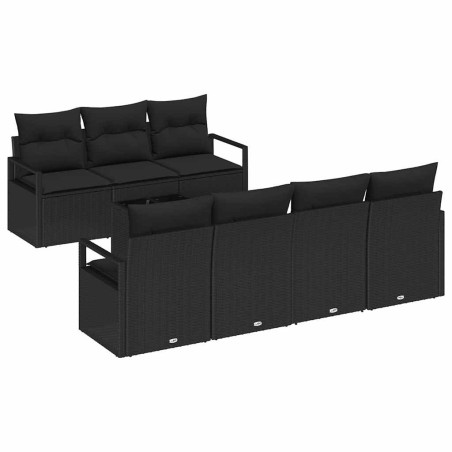 Set Divano da Giardino 8 Pezzi con Cuscini Nero Polyrattan