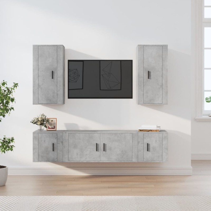 Set di Mobili Porta TV 5 pz Grigio Cemento in Legno Multistrato Set di Mobili Porta TV 5 pz Grigio Cemento in Legno Multistrato