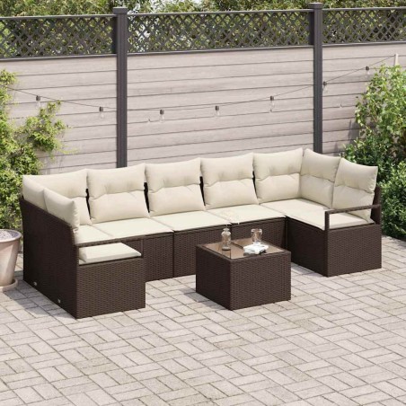 vidaXL Set Divano da Giardino 8 Pezzi con Cuscini Rattan Polietilene Marrone