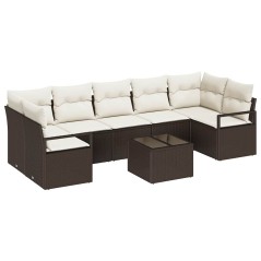 vidaXL Set Divano da Giardino 8 Pezzi con Cuscini Rattan Polietilene Marrone
