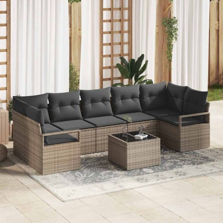 Set Divano da Giardino vidaXL con Cuscini Grigio in Polyrattan