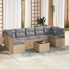 Set Divano da Giardino vidaXL 8 Pezzi con Cuscini Beige Polyrattan
