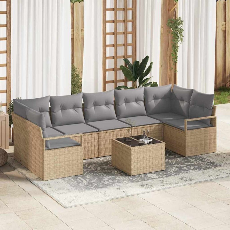 Set Divano da Giardino vidaXL 8 Pezzi con Cuscini Beige Polyrattan
